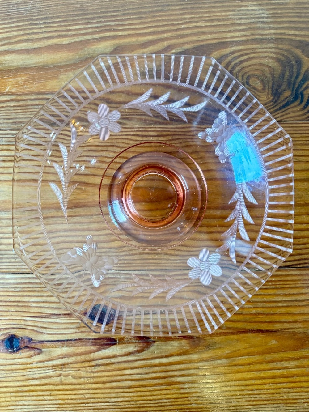 Vintage Depression Glass Pink Etched Glass Pedestal Compote Fruit Bowl - Picture 7 of 9